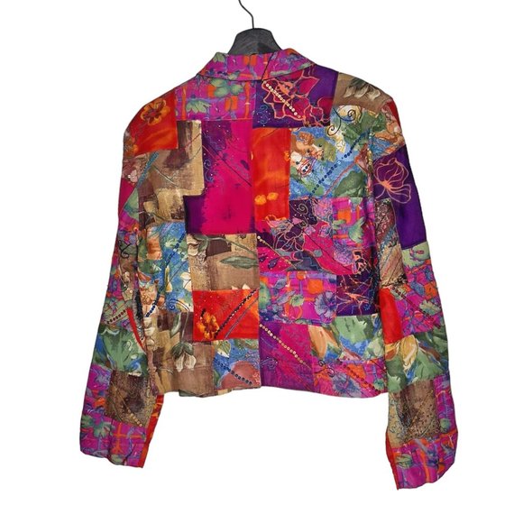 Chico's Pink Purple Patchwork Sequin Beads Embroidered Silk Blend Jacket M - Picture 4 of 11